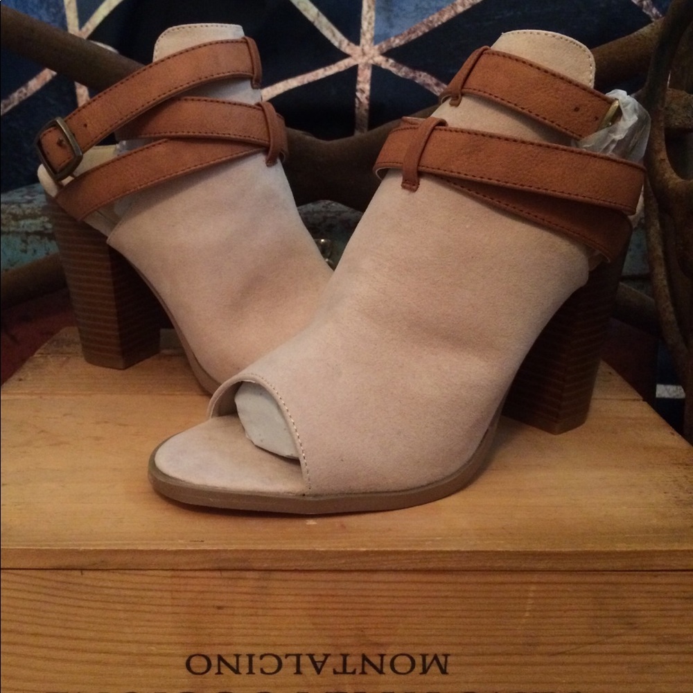 Faux Suede Block Heels w/ Straps JustFab